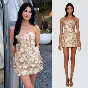 Bronx and Banco Jasmine Mayara Strapless Mini Dress Gold NEW with tags